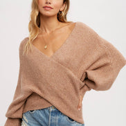 CROSSOVER RIBBED PULLOVER