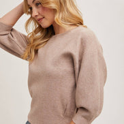 PUFFED 3/4 SLEEVED KNIT SWEATER TOP