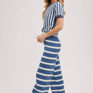 STRIPED KNIT SWEATER TOP AND BOTTOM SETS