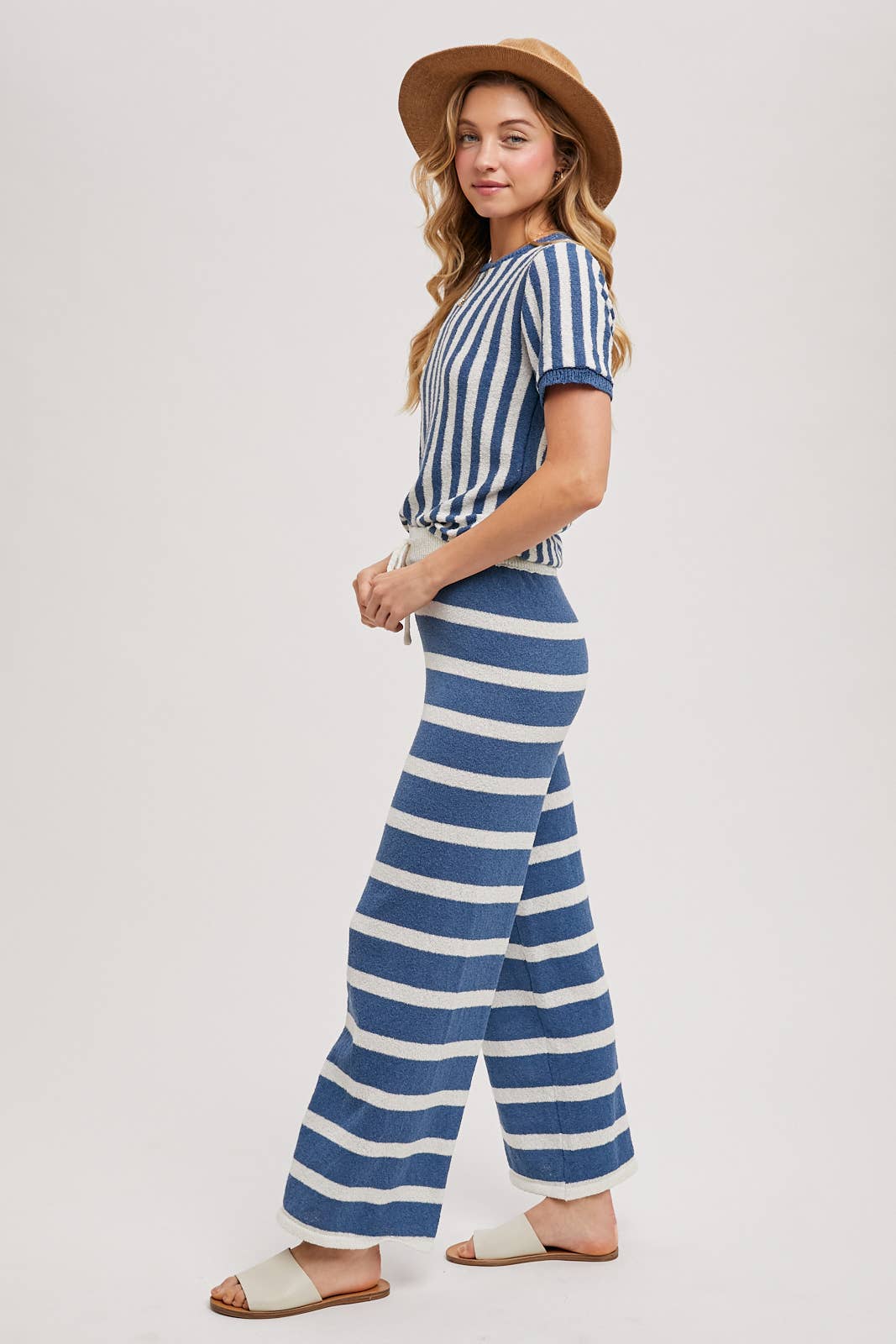STRIPED KNIT SWEATER TOP AND BOTTOM SETS