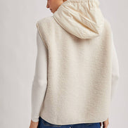 SHERPA FLEECE HOODED VEST WITH FAUX SUEDE INNER
