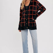 GRID PATTERN FUZZY CARDIGAN