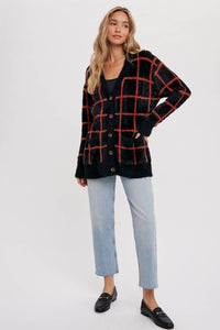 GRID PATTERN FUZZY CARDIGAN