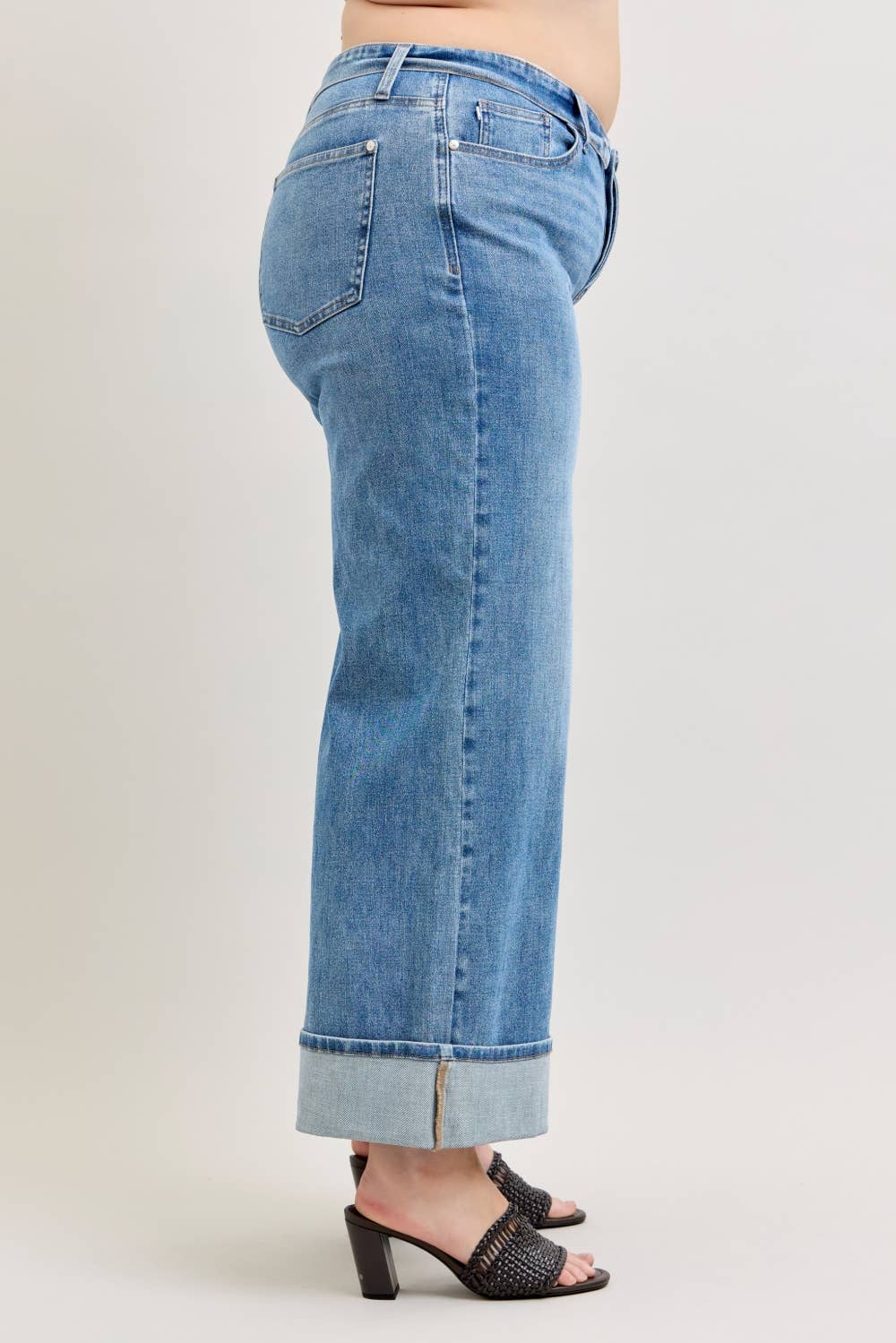 JUDY BLUE Mid Rise Straight w/ Fold over WB - PLUS