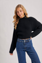 Load image into Gallery viewer, MOCK NECK OPEN BACK RIBBED KNIT TIE SWEATER TOP
