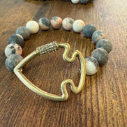 Bling Arrowhead Chunky Stone Stretch Bracelet: Pink Zebra Jasper