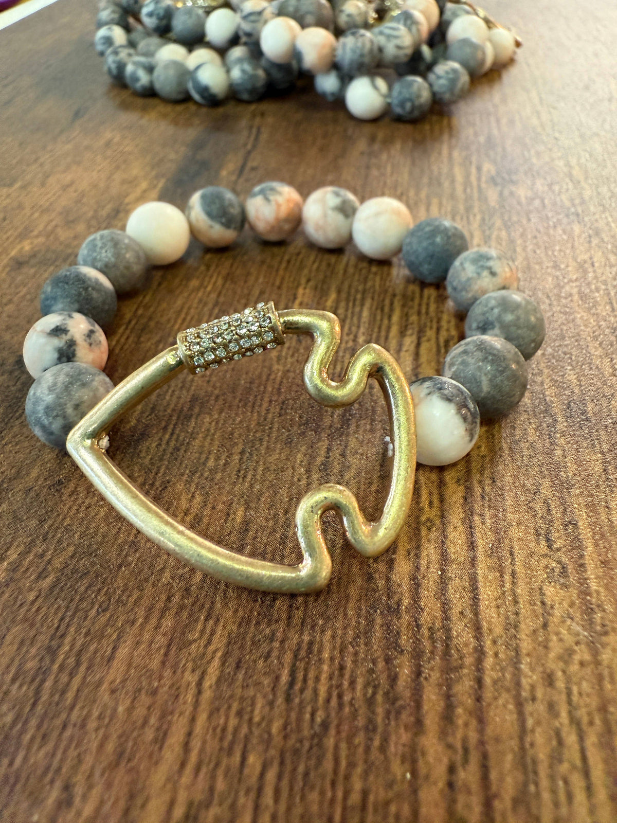 Bling Arrowhead Chunky Stone Stretch Bracelet: Pink Zebra Jasper