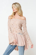 Load image into Gallery viewer, Off the Shoulder Lace Bell Sleeve Tunic Top
