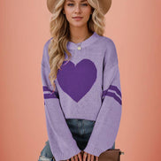 Valentine Heart Knit Sweater Womens Crew Neck Pullover
