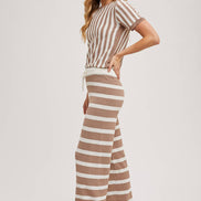 STRIPED KNIT SWEATER TOP AND BOTTOM SETS