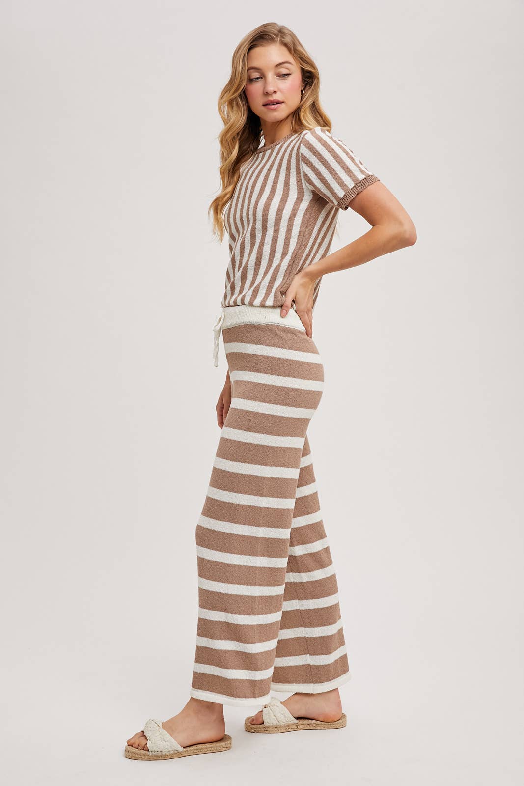 STRIPED KNIT SWEATER TOP AND BOTTOM SETS