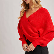 CROSSOVER RIBBED PULLOVER