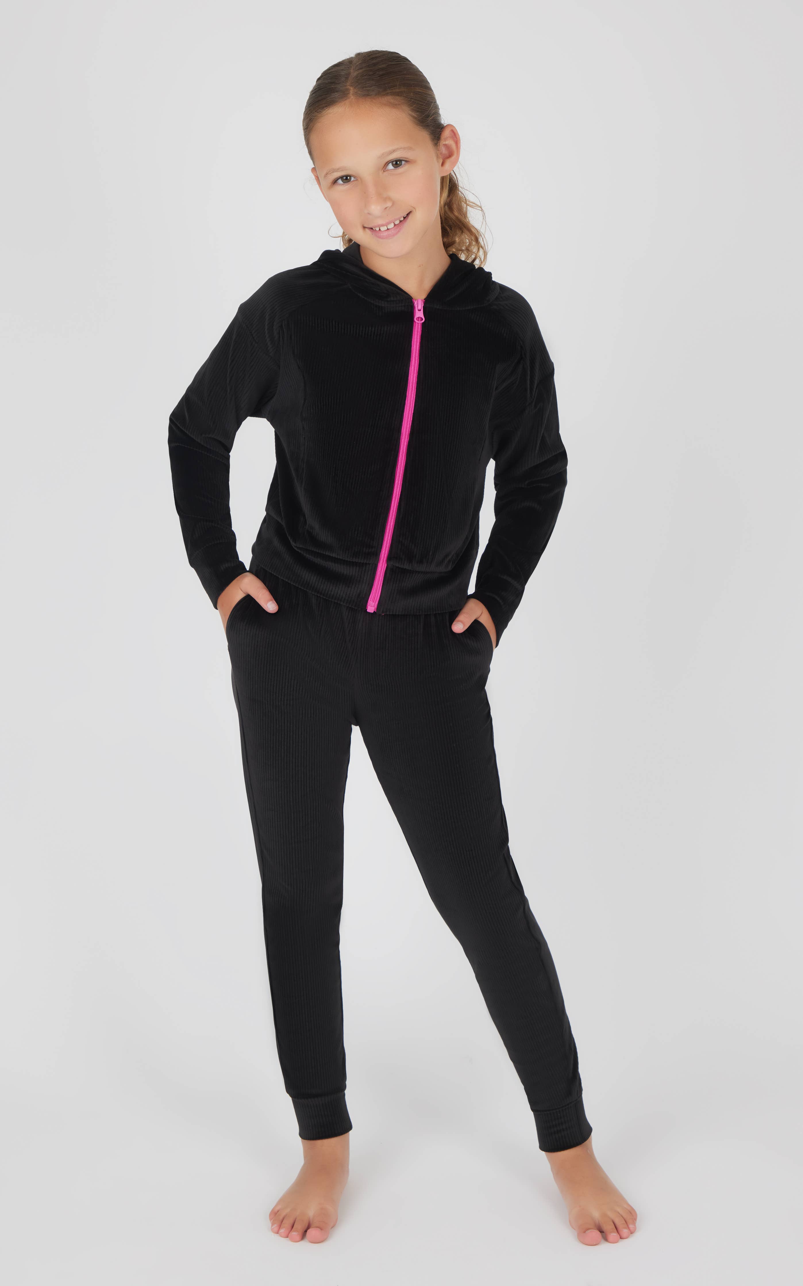 Girls Rib Velour Zip Jacket and Jogger - 2 Piece Set