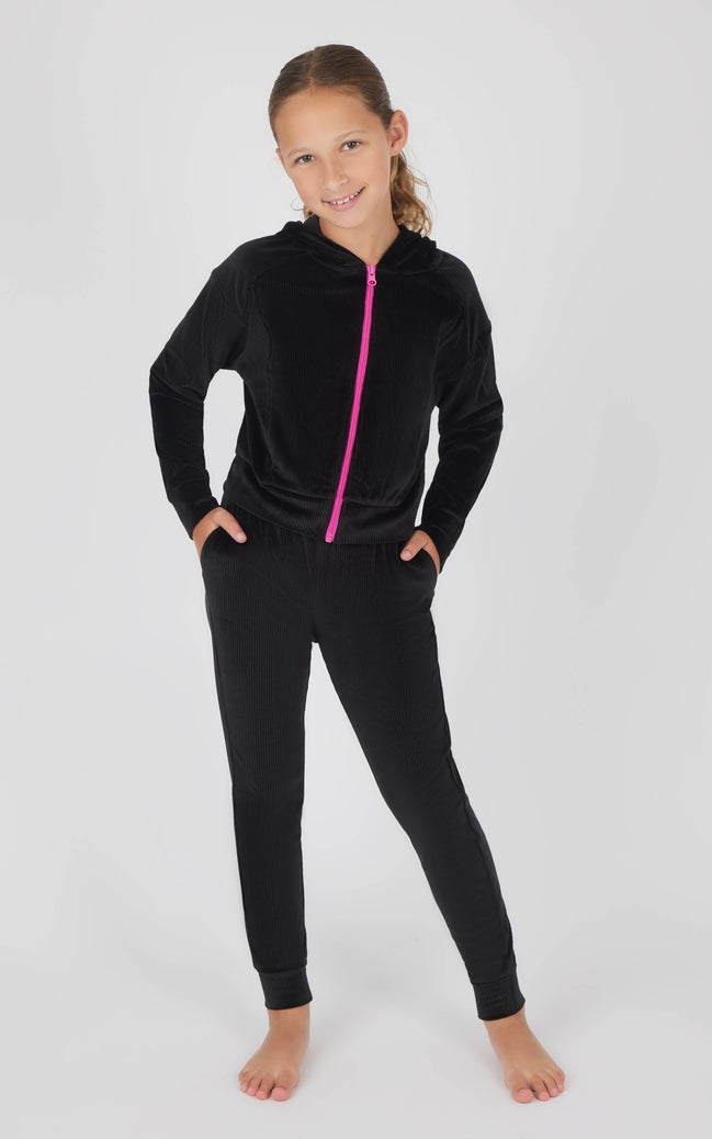 Girls Rib Velour Zip Jacket and Jogger - 2 Piece Set