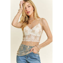 Load image into Gallery viewer, MESH LACE HIGH NECK DESIGN LONG SLEEVE FITTED TOP
