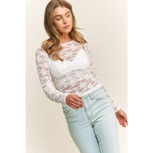 Load image into Gallery viewer, CHIC FLORAL LACE ROUND NECK DESIGN LONG SLEEVE FITTED TOP

