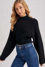 Load image into Gallery viewer, MOCK NECK OPEN BACK RIBBED KNIT TIE SWEATER TOP
