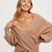 CROSSOVER RIBBED PULLOVER