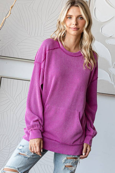 Ribbed Tunic Top w/Pockets