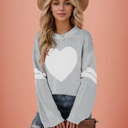 Valentine Heart Knit Sweater Womens Crew Neck Pullover