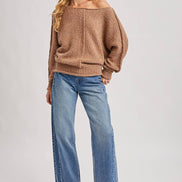 WIDE NECK OVERSIZED PULLOVER KNIT SWEATER