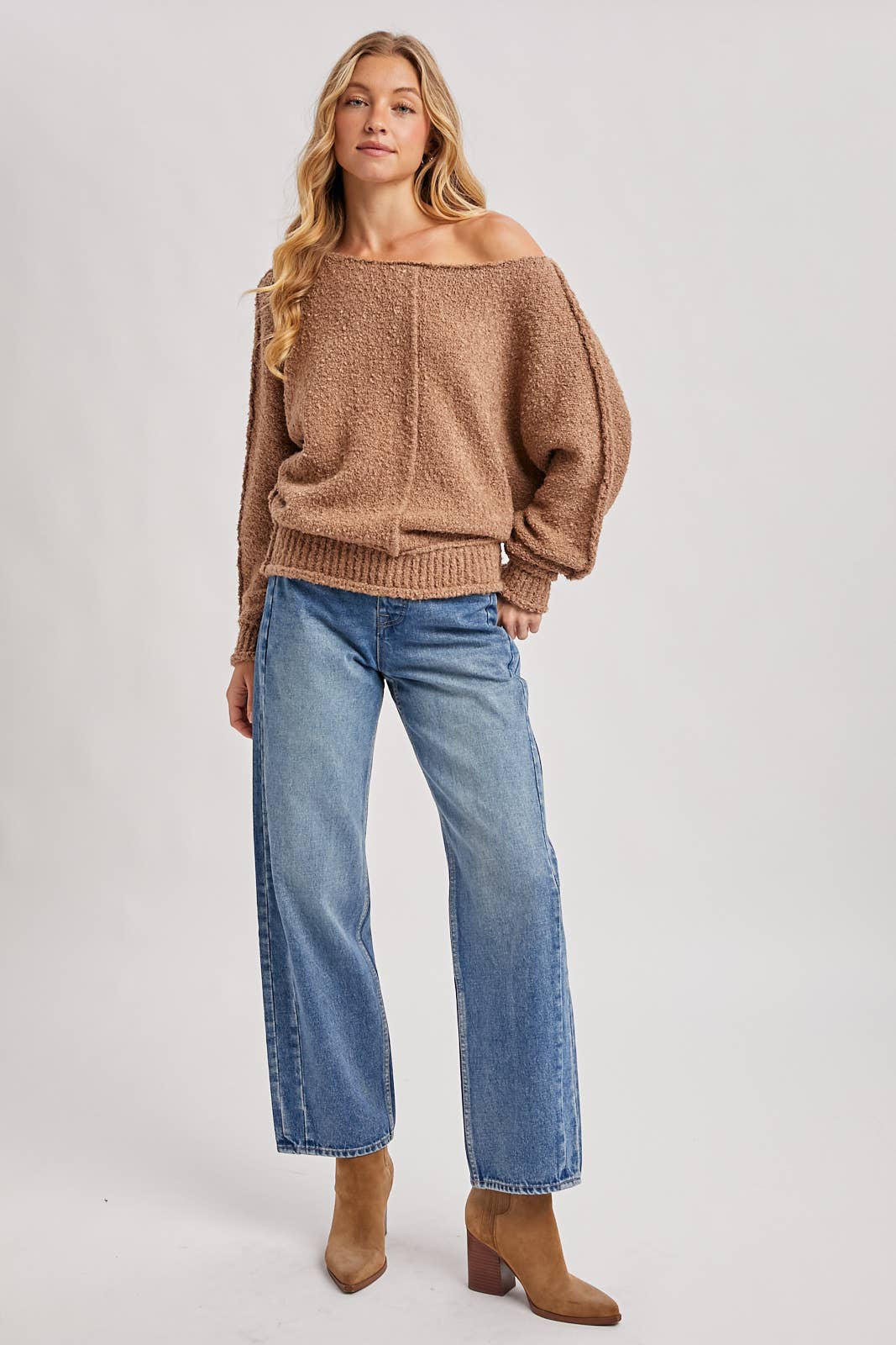 WIDE NECK OVERSIZED PULLOVER KNIT SWEATER