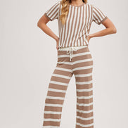 STRIPED KNIT SWEATER TOP AND BOTTOM SETS