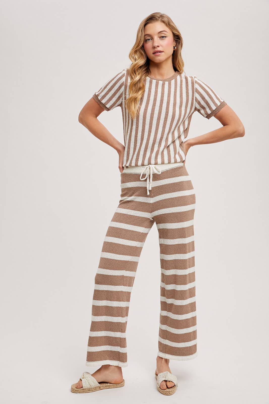 STRIPED KNIT SWEATER TOP AND BOTTOM SETS
