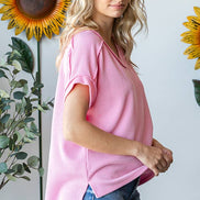 V-Neck Solid Twist Rib Women's Knit Top