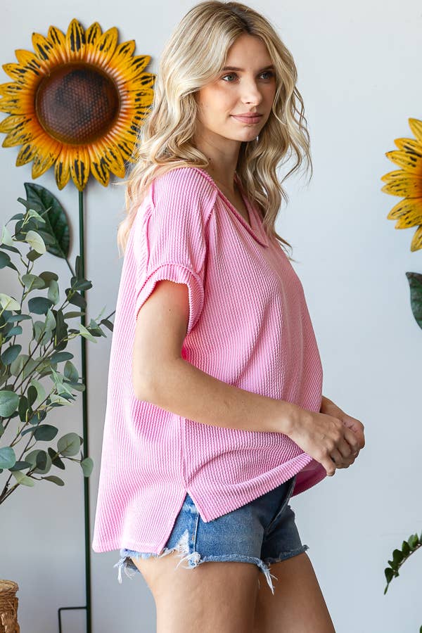 V-Neck Solid Twist Rib Women's Knit Top