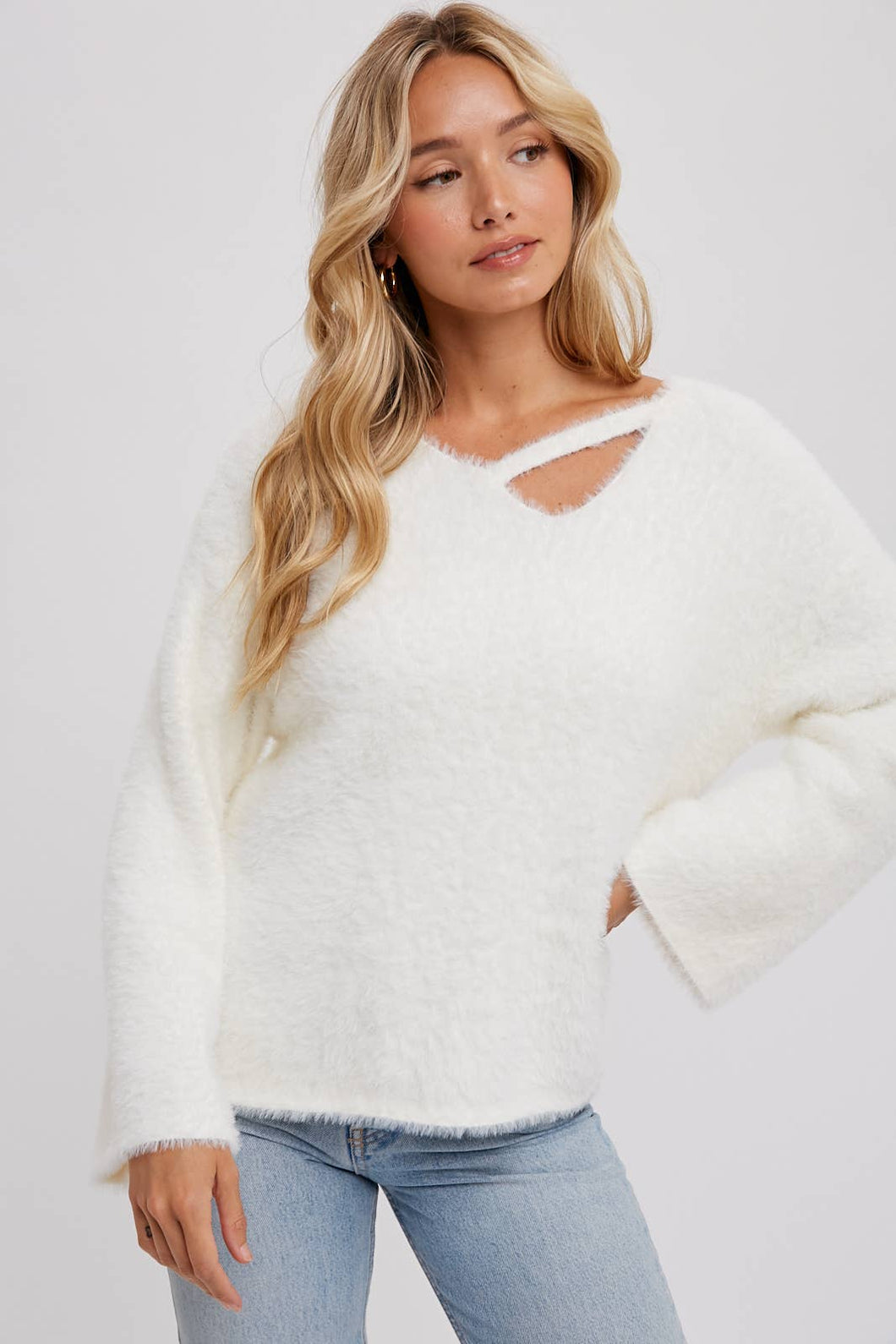 STRAPPY FRONT FUZZY PULLOVER