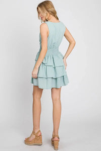 Smocked Waist Ruffle Tiered Mini Dress - FD1092