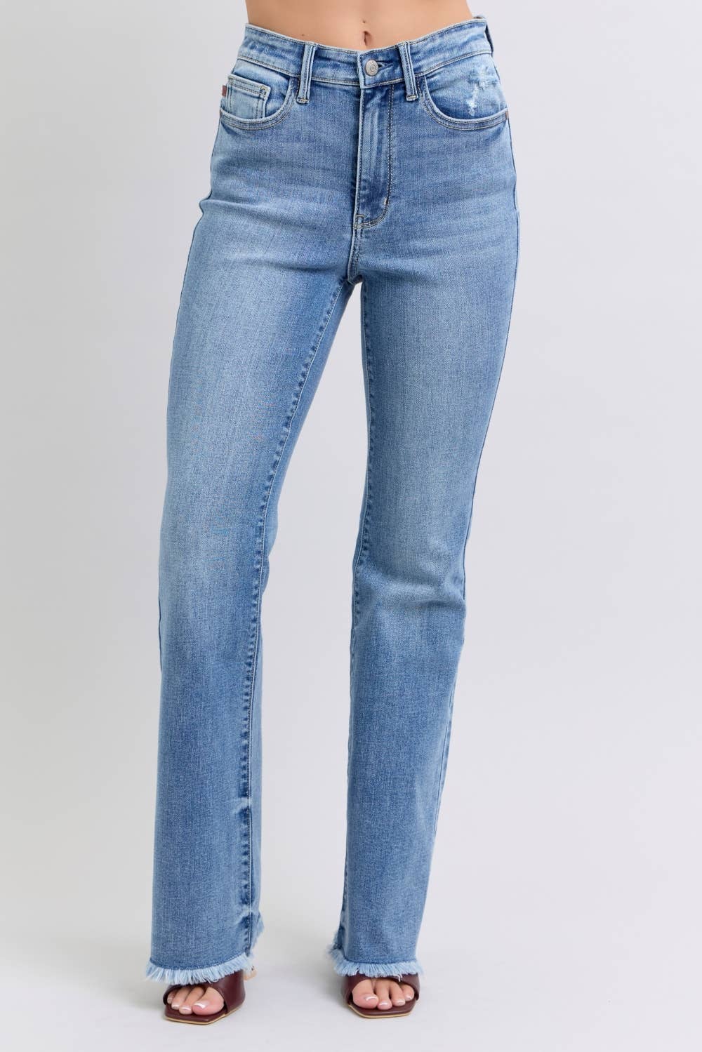 JUDY BLUE High Waisted Bootcut with Fray Hem