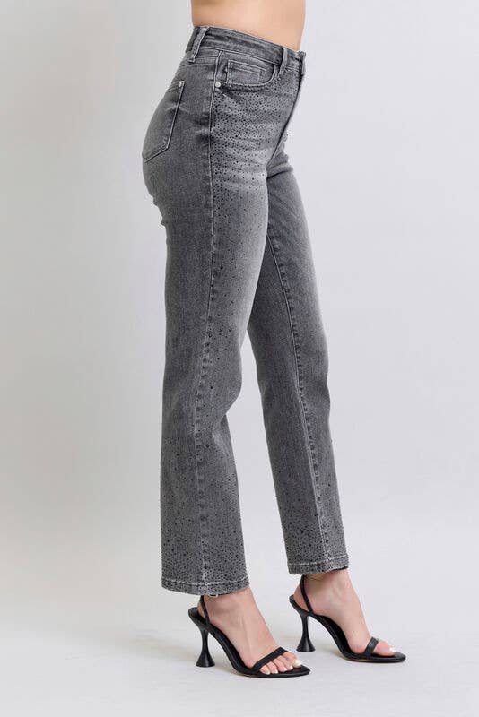 JUDY BLUE High Rise Rhinestone Straight