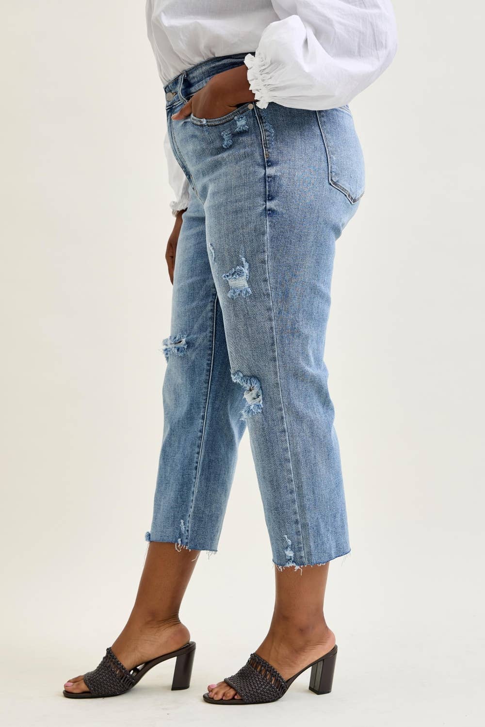 JUDY BLUE High Waisted w/ Destroy Crop Wide Leg - PLUS