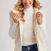 SHERPA FLEECE HOODED VEST WITH FAUX SUEDE INNER