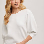 PUFFED 3/4 SLEEVED KNIT SWEATER TOP
