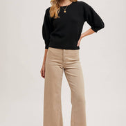 PUFFED 3/4 SLEEVED KNIT SWEATER TOP