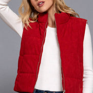 Zip Up Corduroy Puffer Vest w/Sherpa Lining