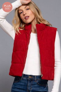 Zip Up Corduroy Puffer Vest w/Sherpa Lining