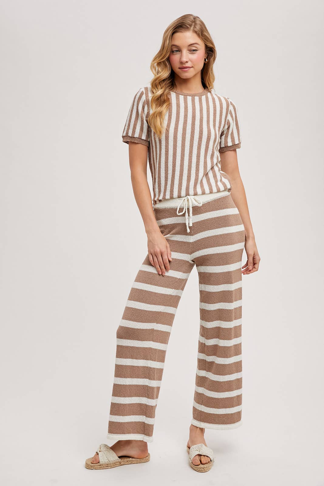 STRIPED KNIT SWEATER TOP AND BOTTOM SETS