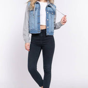 Long Sleeve Contrast Terry Sleeve with Hoodie Jacket