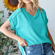 V-Neck Solid Twist Rib Women's Knit Top