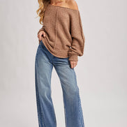 WIDE NECK OVERSIZED PULLOVER KNIT SWEATER