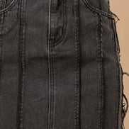 Distressed Seam Slit at Front Maxi Denim Skirt