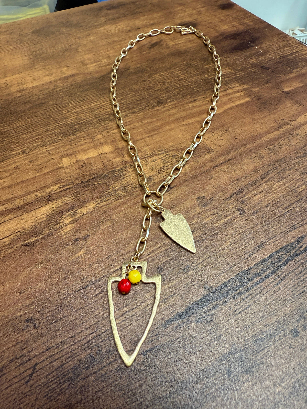 Two Charm Arrowhead Chain Link Necklace- Silver or Gold