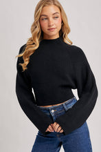Load image into Gallery viewer, MOCK NECK OPEN BACK RIBBED KNIT TIE SWEATER TOP
