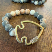 Bling Arrowhead Chunky Stone Stretch Bracelet: Pink Zebra Jasper