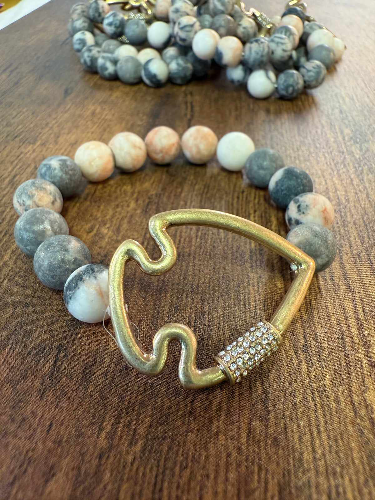 Bling Arrowhead Chunky Stone Stretch Bracelet: Pink Zebra Jasper