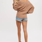 CROSSOVER RIBBED PULLOVER
